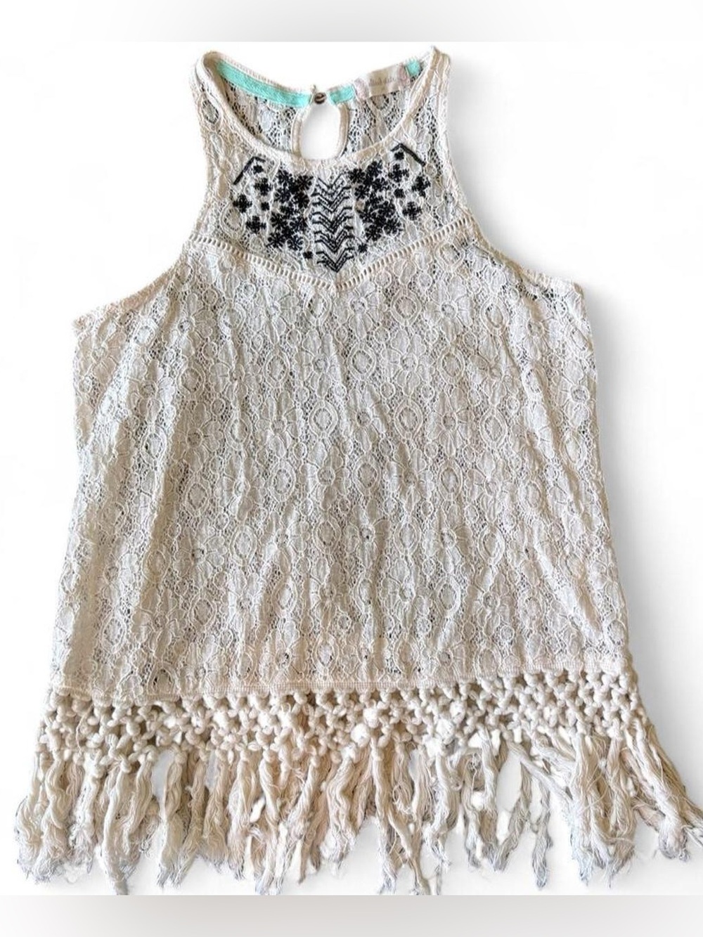 Y2K Altar’d State White Boho Lace Festival Tank Top Fringe Trim Women’s M